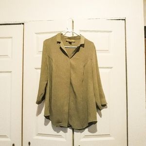 Ashley Stewart green botton down blouse
